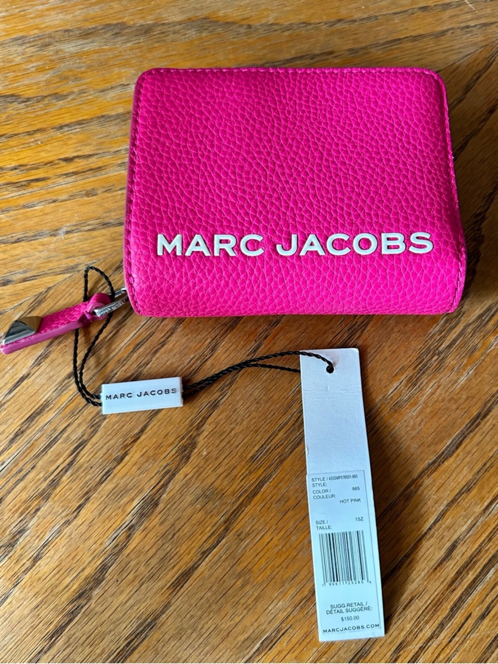 Marc Jacobs Bright Pink Pebbled Zip Wallet